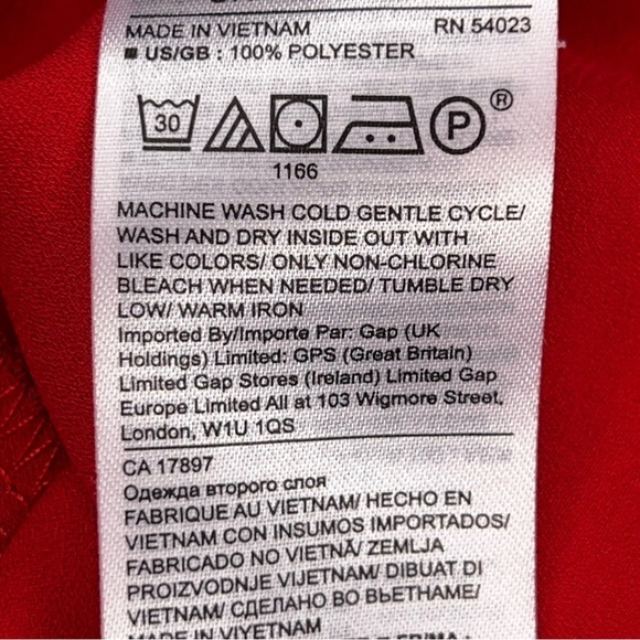 Petite Small Banana Republic Red Long Sleeve Blouse Dark Navy Blue Trim - Picture 12 of 13